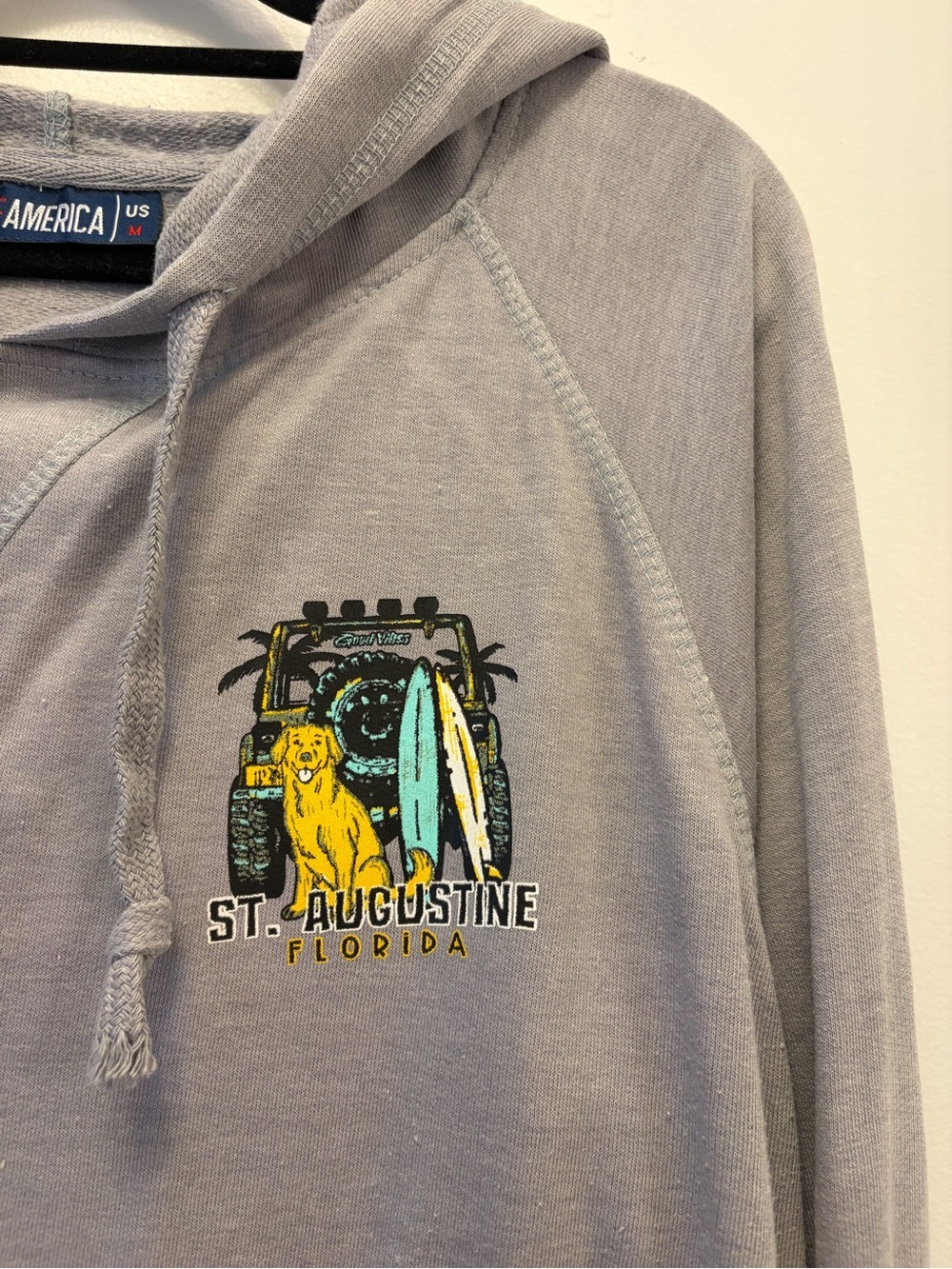 St Augustine Florida Hoodie Women's Large Beach Graphic Sweatshirt Dog Surfboard - Picture 4 of 9